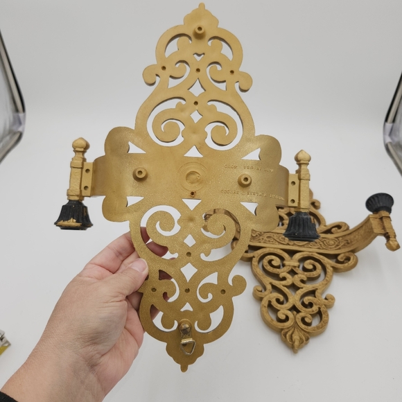 Vintage Mid Century 1969 Dart Gold Gilded Scroll Candle Holders Wall Sconces - Picture 9 of 15